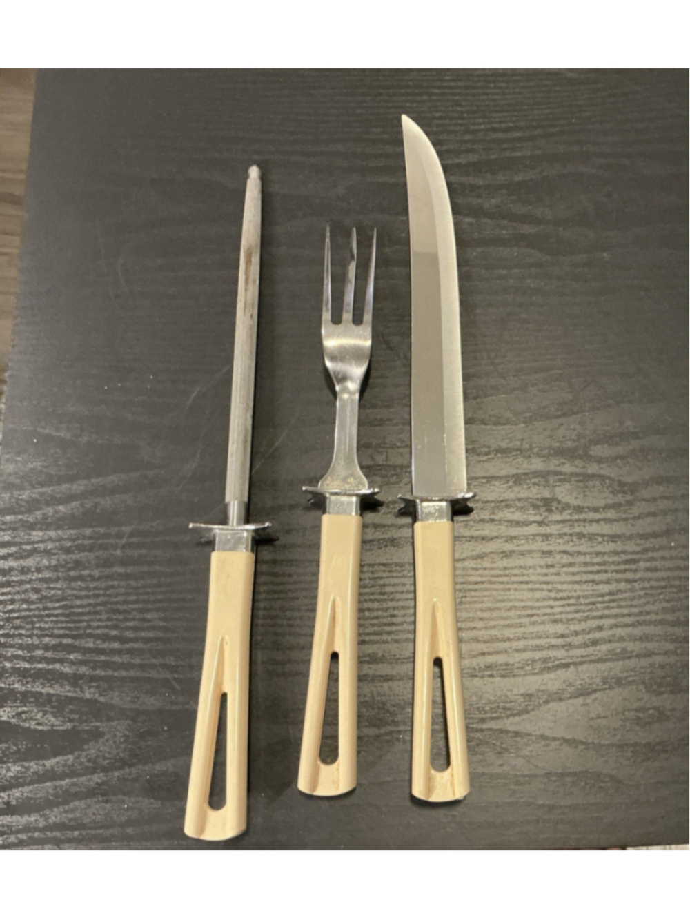 Vintage Stanley Carving Set of 3 . Fork , Knife and Sharpener… Stainless